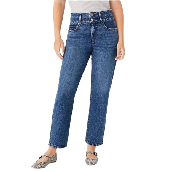 {Ann Taylor} "The Straight Crop" Straight Leg Ankle Stretch Denim Jeans - Picture 1 of 5